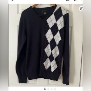 Jack & Jones Navy and White Argyle V-Neck Sweater